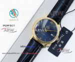 Perfect Replica Omega De Ville Blue Roman Dial Yellow Gold Case Watch 